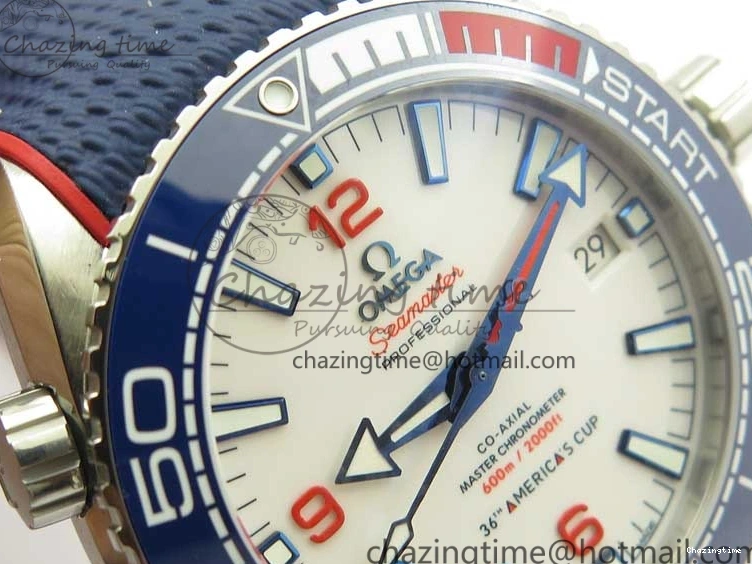 0117 Comfortable Planet Ocean 43.5mm America’s Cup VSF Best Edition White Dial On Blue Gummy Strap A 7900